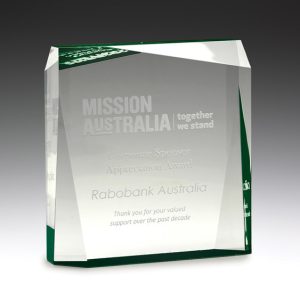 Acrylic prism award with green highlight