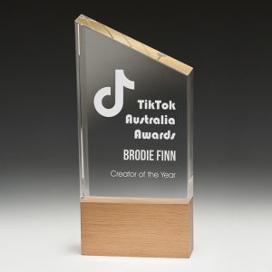 Crystal award on a timber base