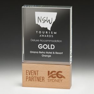 Crystal award on a timber base