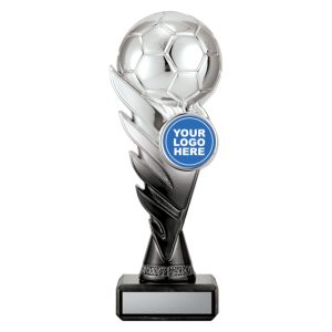 Silver and black soccer trophy