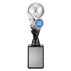 Silver and black soccer trophy