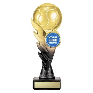 Gold and black soccer trophy