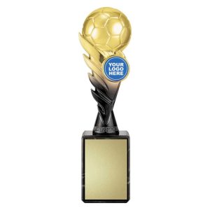 Gold and black soccer trophy