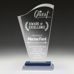 Glass award with blue highlight