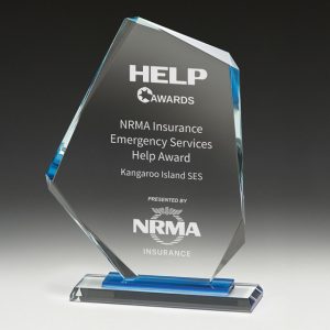 Glass award with blue highlights