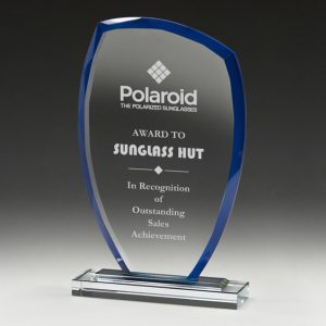 Glass award with blue highlight