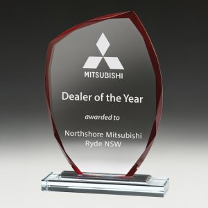 Glass award with red highlight