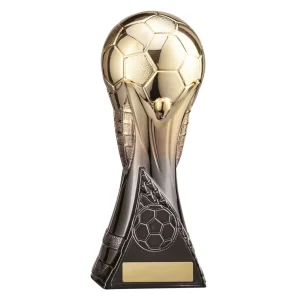 Gold and black soccer trophy