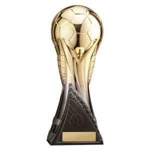 Gold and black soccer trophy