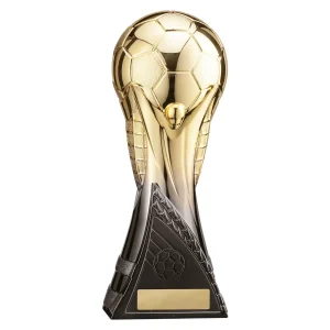 Gold and black soccer trophy