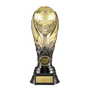 Gold and black soccer trophy
