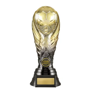 Gold and black soccer trophy