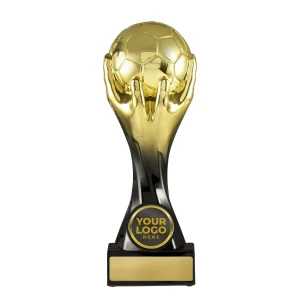 Gold and black soccer trophy