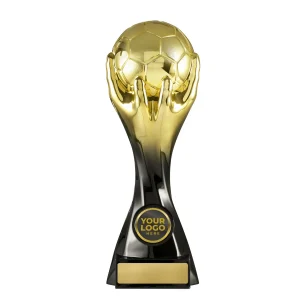 Gold and black soccer trophy
